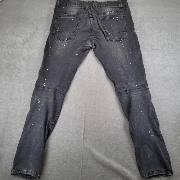 SMOKE RISE Mens Jeans Black Distressed Paint Splatter Moto Style 36x34 - Picture 7 of 7